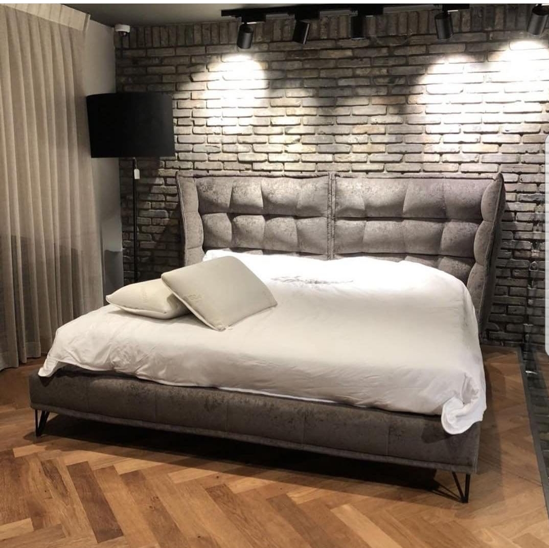 Graphite Velvet Wingback Bed